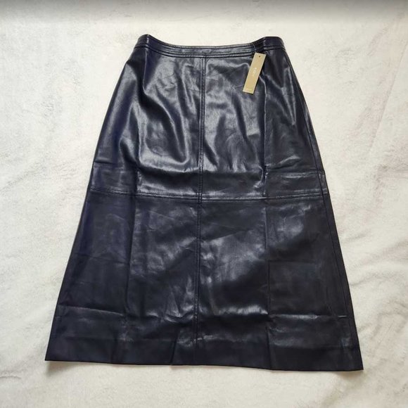 New women's 00 J Crew A-Line midi skirt in Navy faux leather - Picture 2 of 9